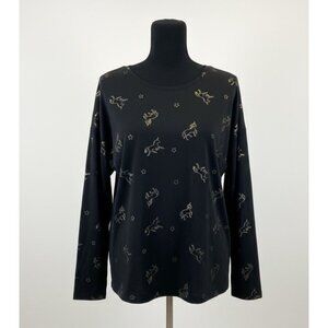 Vintage Old Navy Gold Foil Unicorn Long Sleeve Top - Black & Metallic Gold XXL